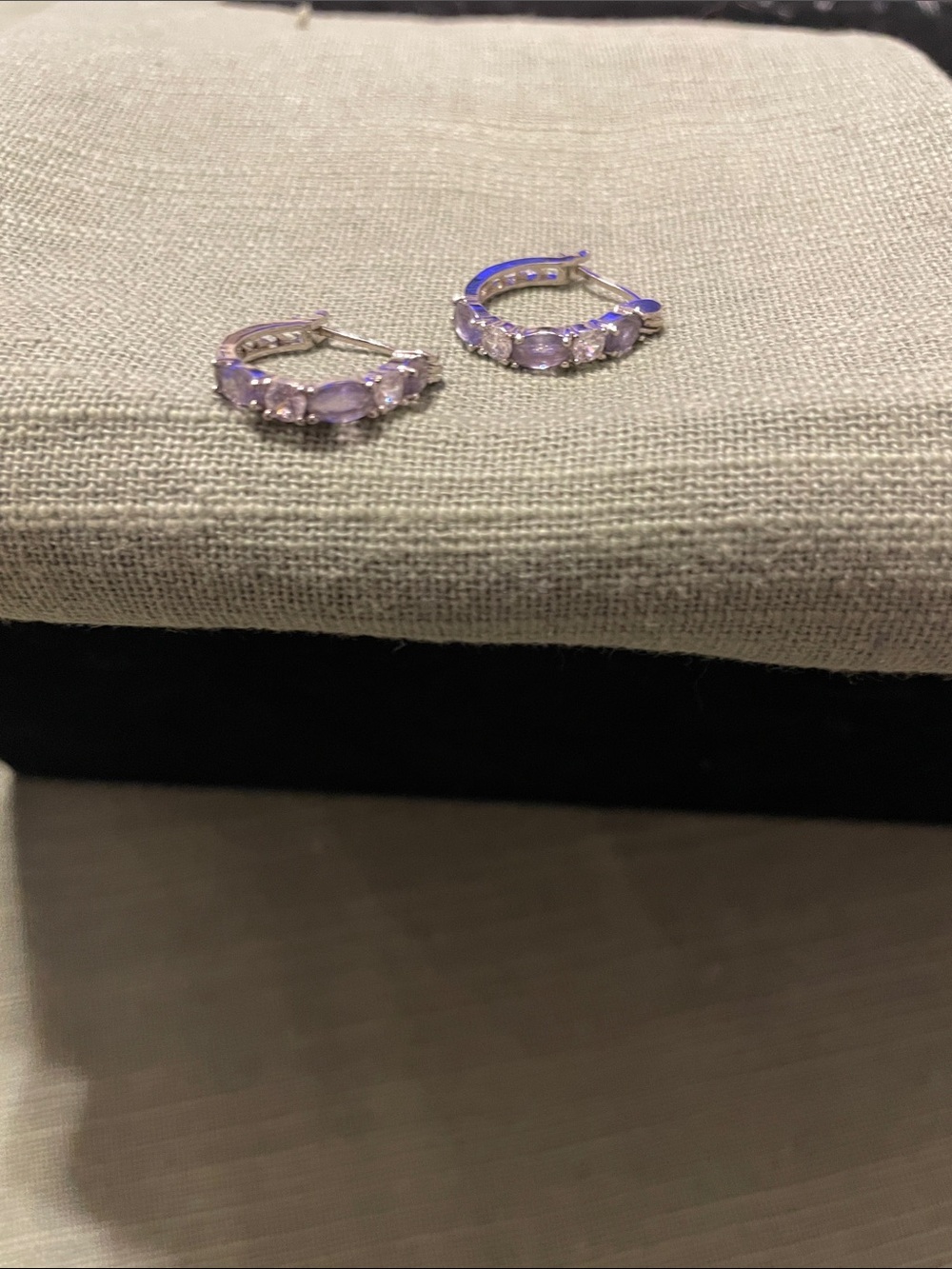 Stainless steel Amethyst stone Loop earrings with rhinestones.
